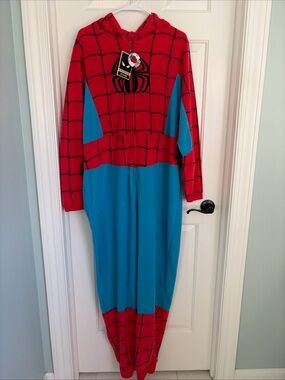 Disney Marvel Spiderman Suit Adult One Piece Hooded Pajamas